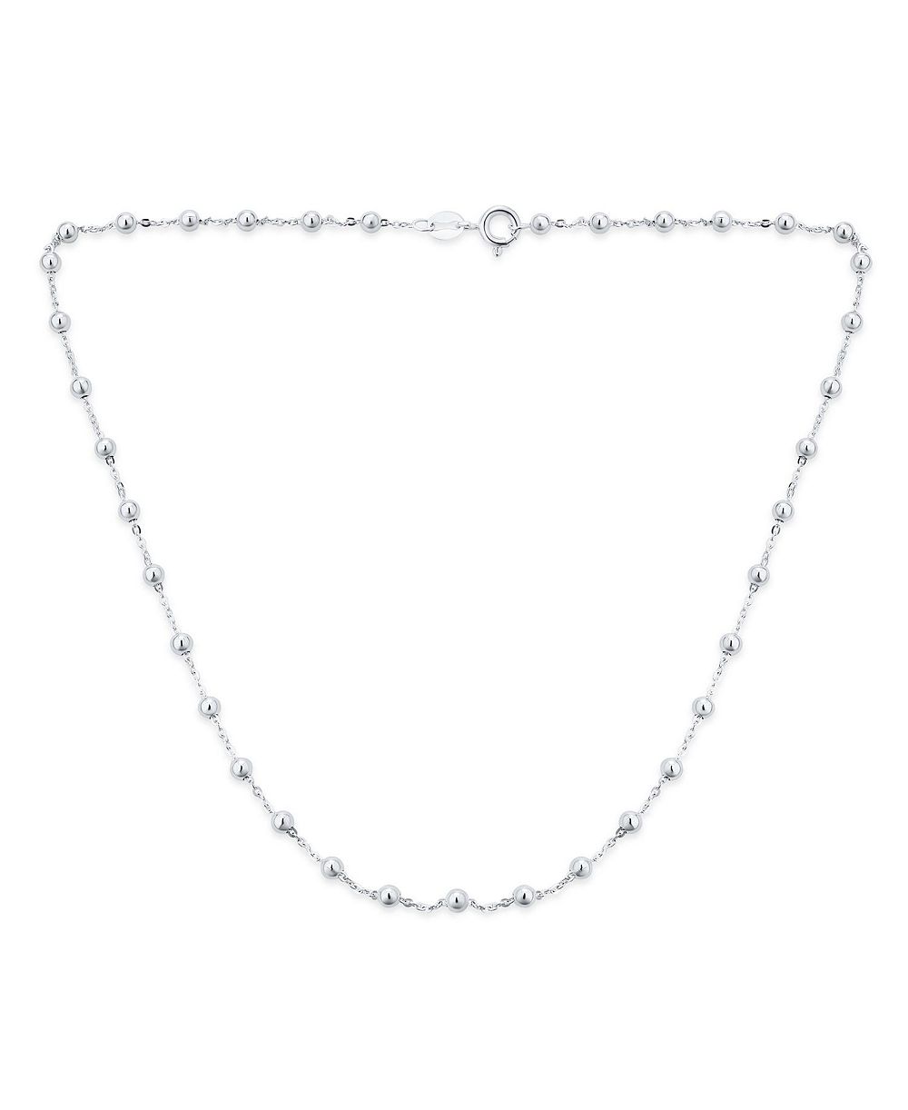 Bling Jewelry Dainty .925 Sterling Silver Chain with Petite 3MM Ball Bead Station Necklace