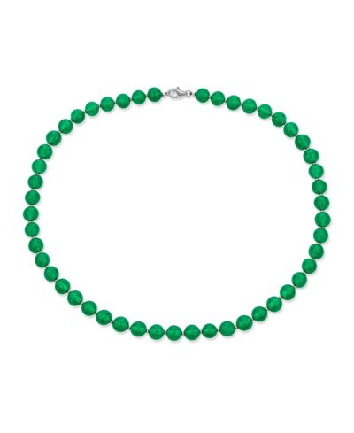 Bling Jewelry Dyed Green Agate Simulated Jade Long Strand Necklace .925 Sterling Silver