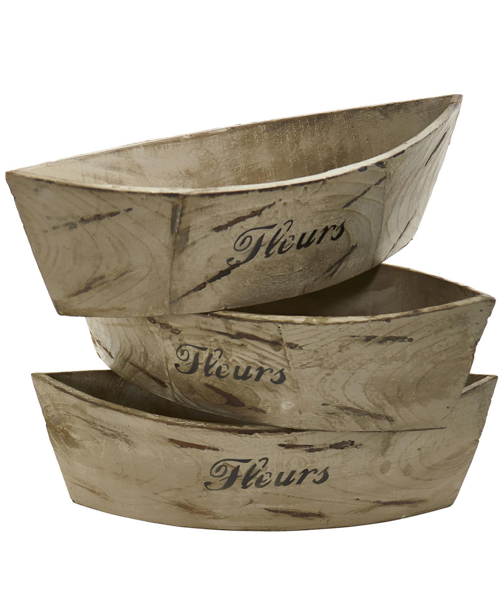 5 Inch Wood Planter Set of 3 White Washed Decorative Planters