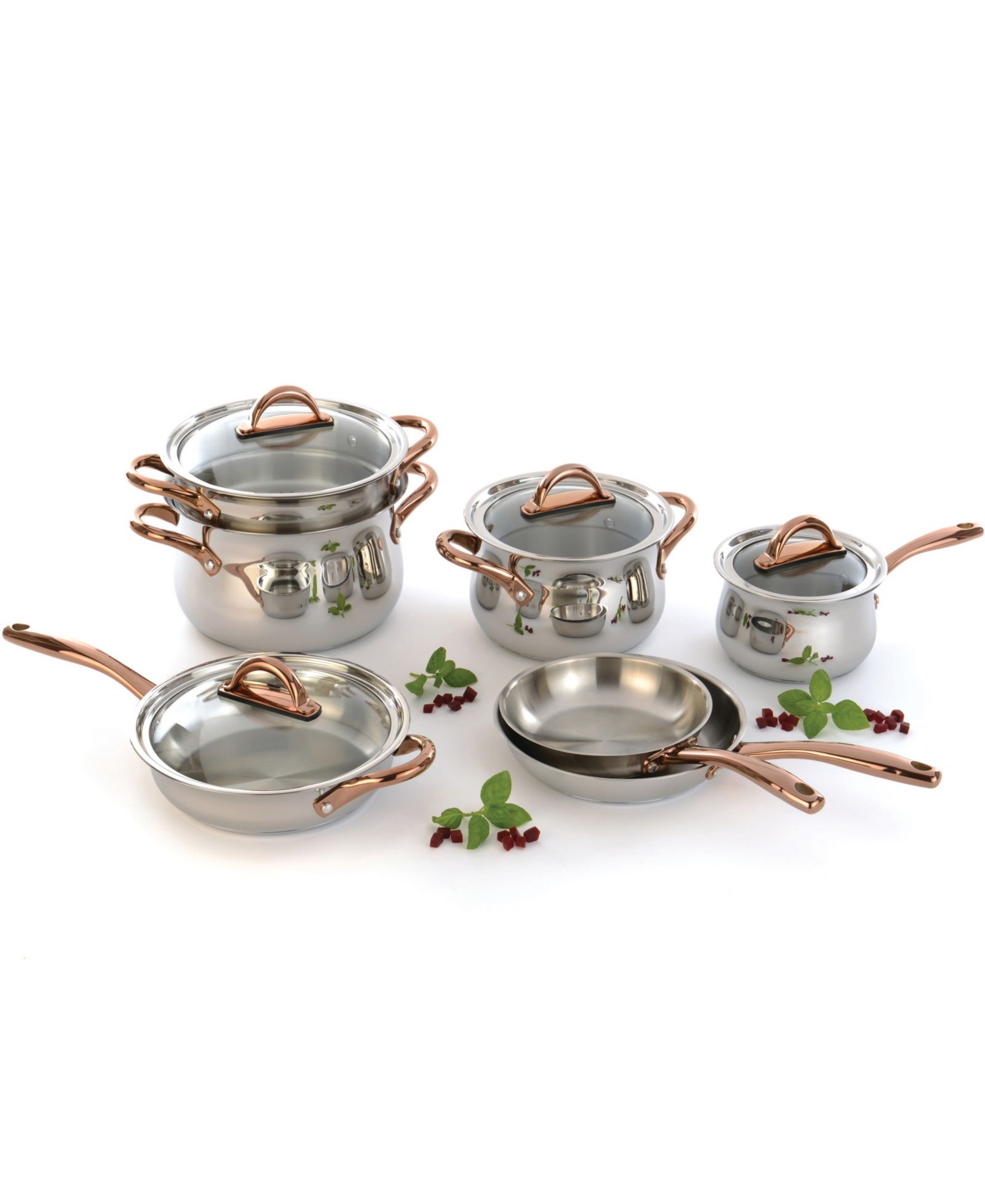 Набор кухонной посуды BergHOFF Ouro Gold 11Pc 18/10 Stainless Steel с стеклянными крышками