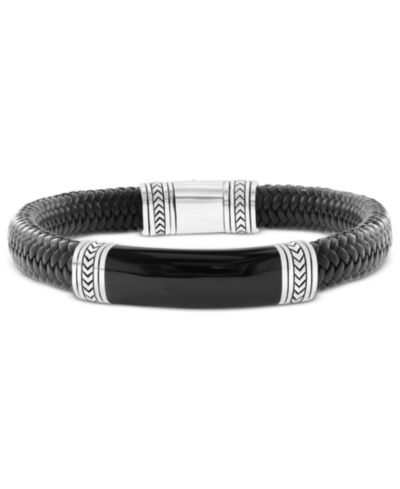 Мужской браслет EFFY® Onyx & Woven Leather из стерлингового серебра