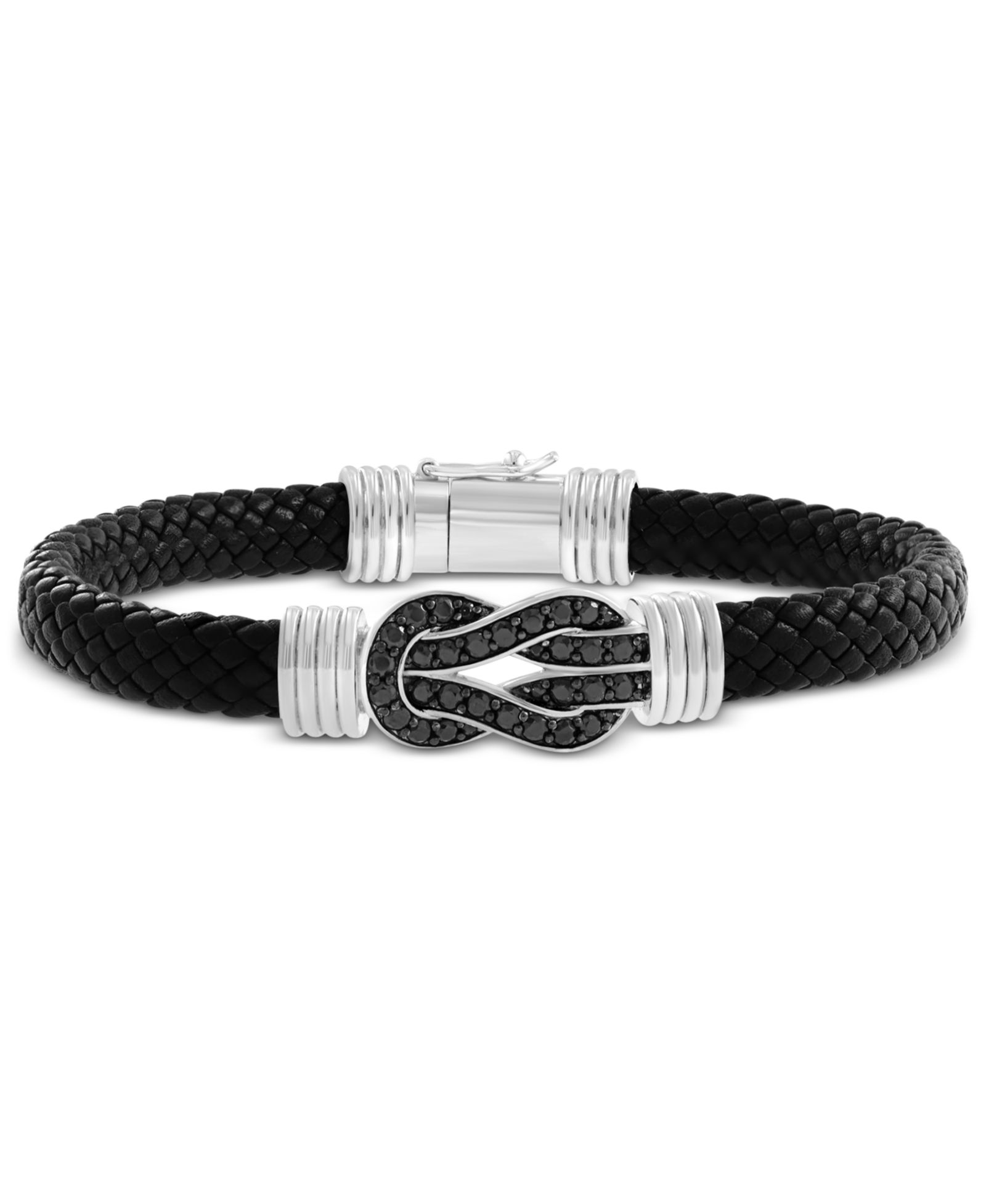 Мужской браслет EFFY® Black Spinel Infinity Loop Woven Leather из стерлингового серебра (1-5/8 ct. t.w.)