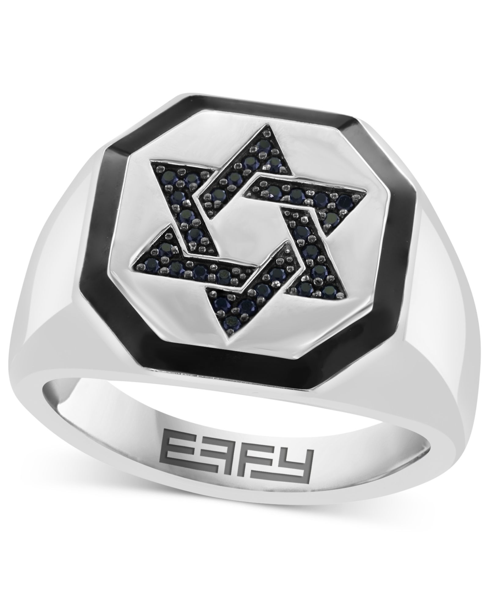 EFFY® Men's Black Spinel (1/6 ct. t.w.) & Black Enamel Star of David Ring in Sterling Silver