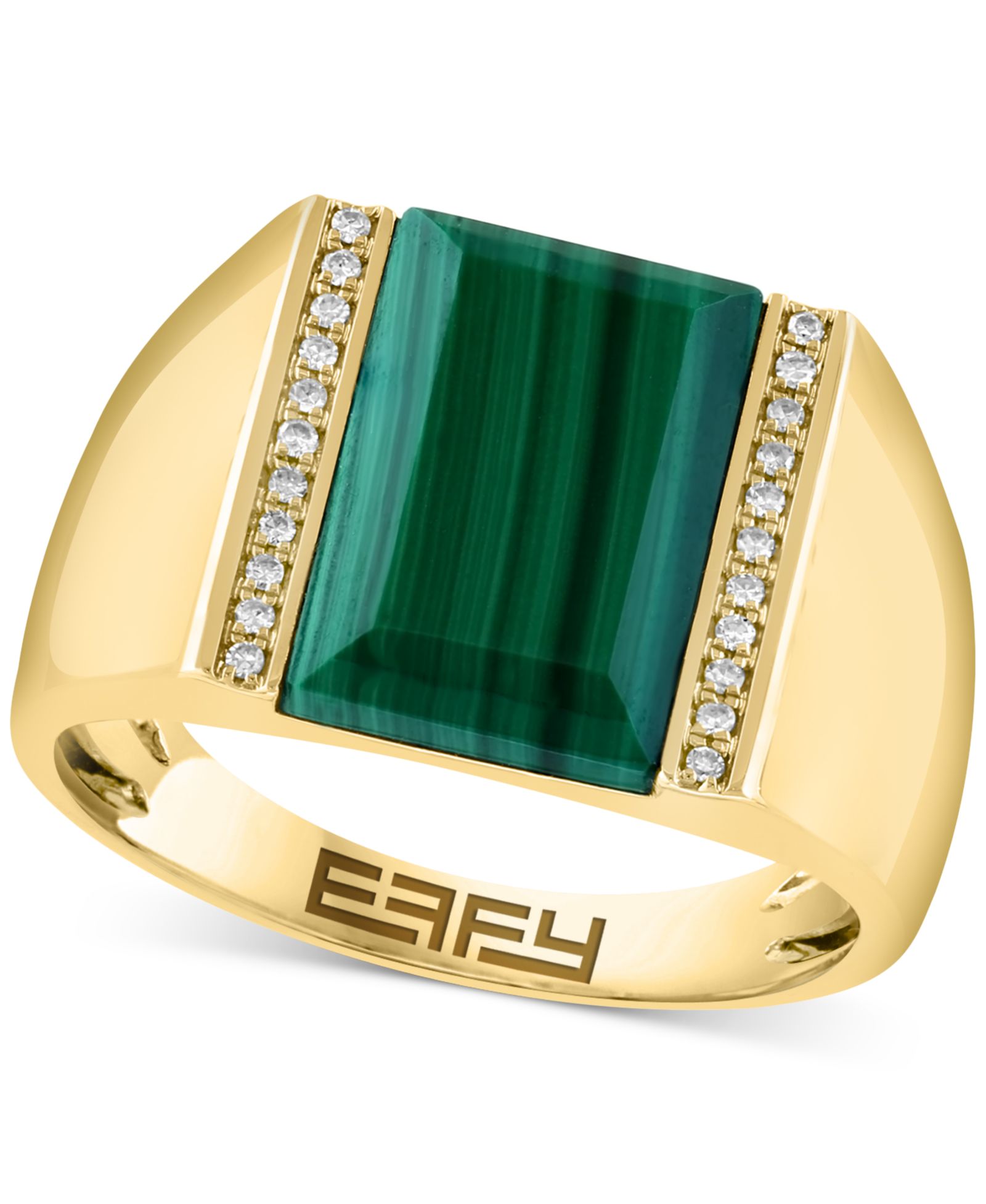 EFFY® Men's Malachite & Diamond (1/10 ct. t.w.) Ring in Gold-Plated Sterling Silver