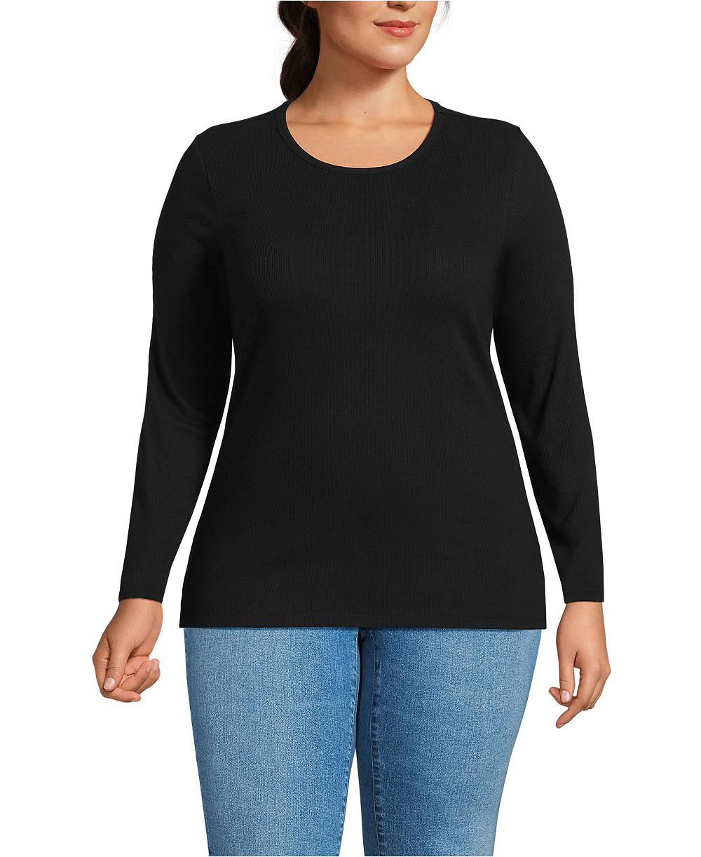 Lands' End Plus Size Long Sleeve Micro Rib T-Shirt
