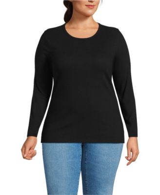 Lands' End Plus Size Long Sleeve Micro Rib T-Shirt