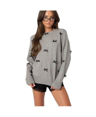 Edikted Womens Satin Bow Oversized Sweater