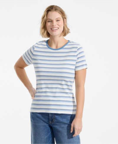 Ivory/teal blue multi stripe