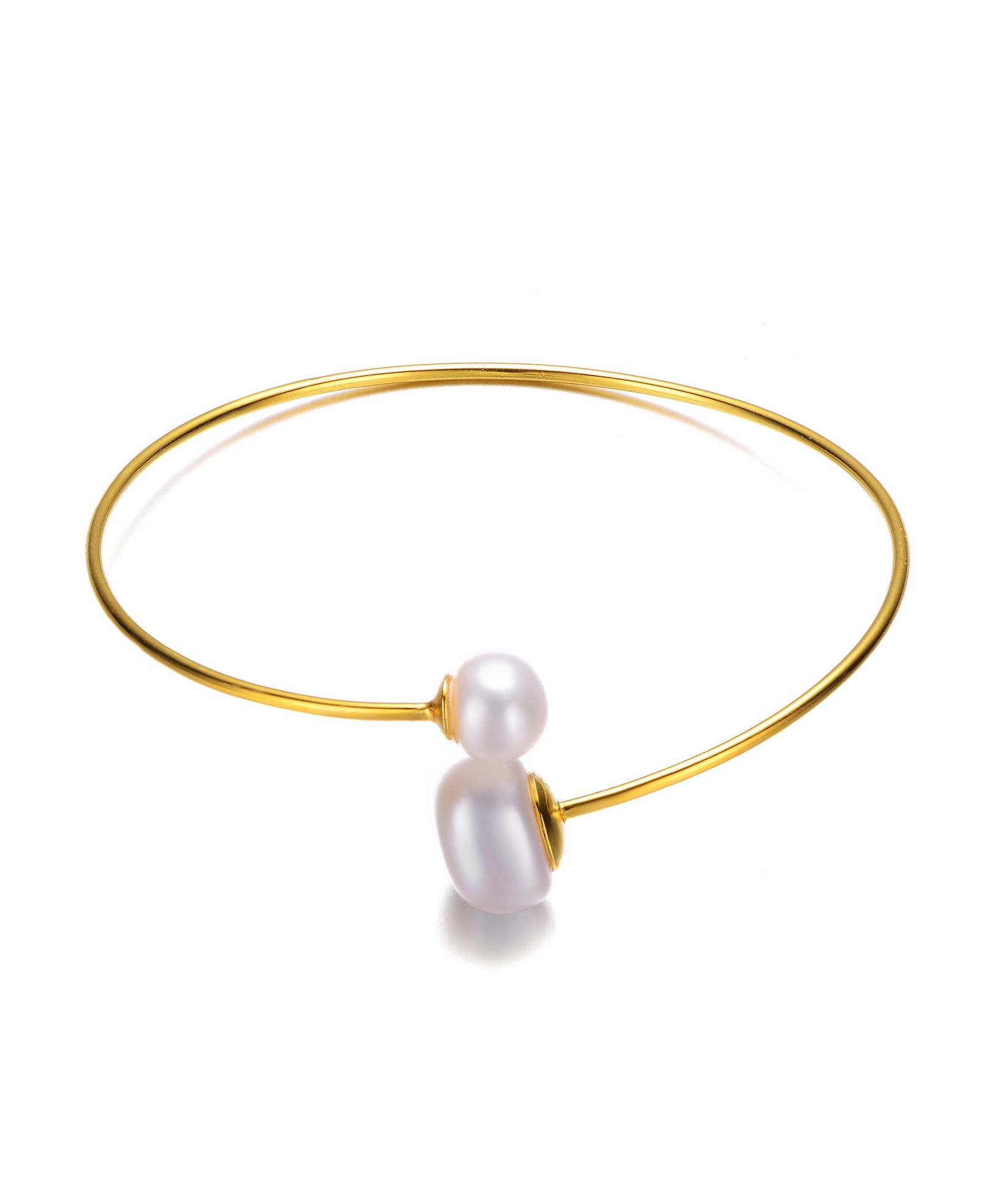 Elegant Sterling Silver 14K Yellow Gold Plating with White Freshwater Pearl Bracelet
