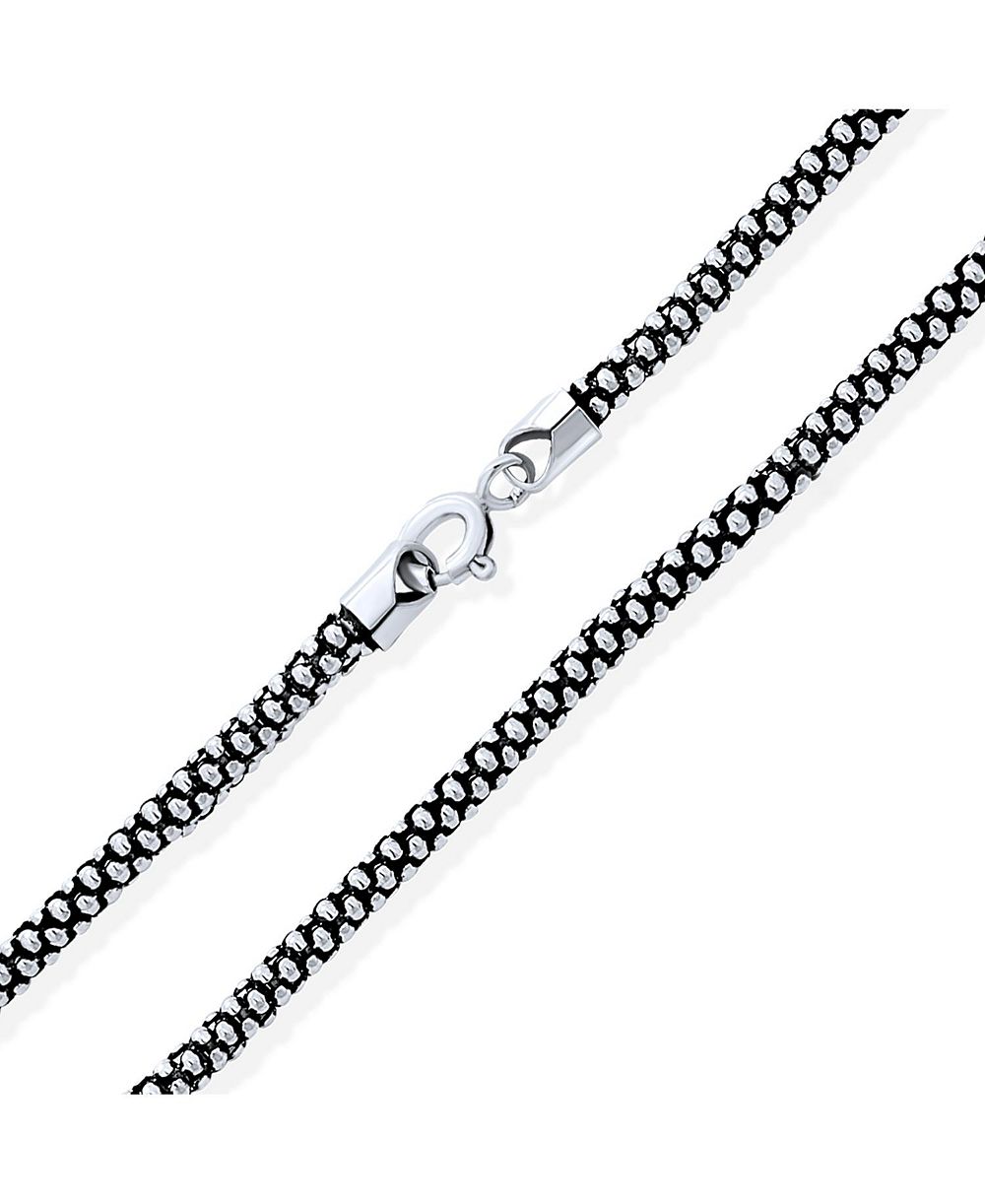 Bling Jewelry ожерелье Coreana Black Antiqued Popcorn из серебра 925 пробы 3MM