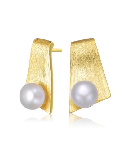Серьги Genevive с белым жемчугом и напылением 14k Gold
