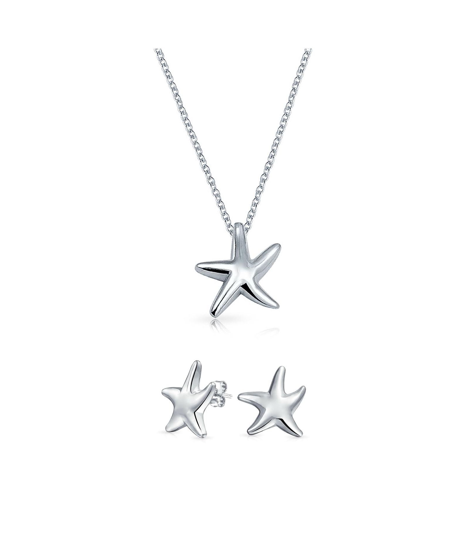 Комплект Bling Jewelry: кулон-звезда и серьги-гвоздики в морском стиле, серебро 925 пробы