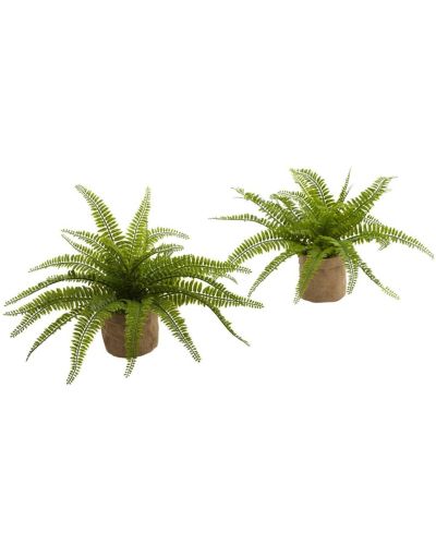 Slickblue Set of 2 Boston Ferns in Burlap Planters - Lifelike Artificial Plants for Rustic Decor