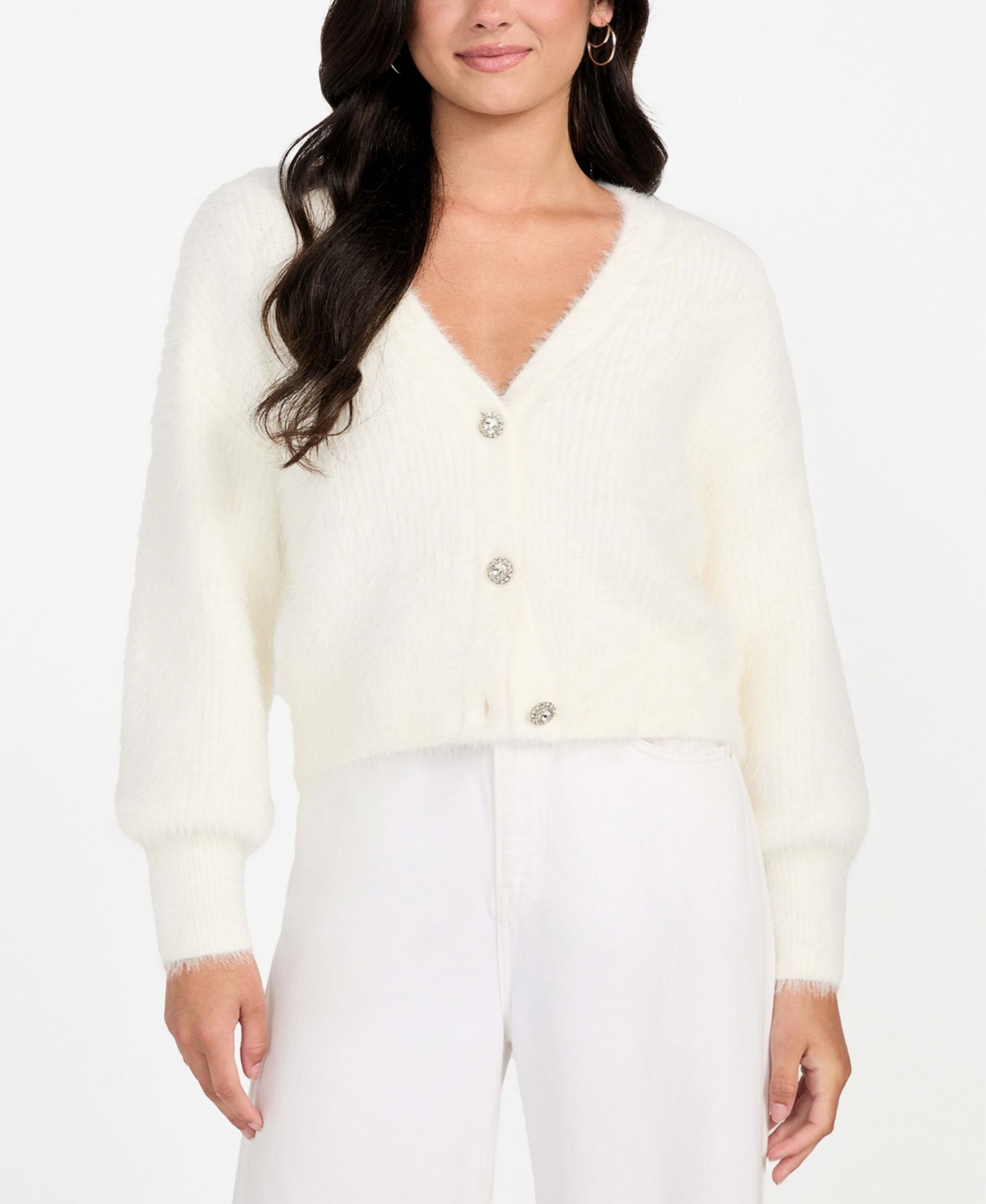 GUESS Women's Keyla Rhinestone-Button Cardigan Sweater