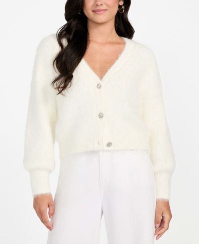 GUESS Women's Keyla Rhinestone-Button Cardigan Sweater