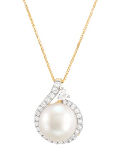 Подвеска Grown With Love 14k Gold с культивированным жемчугом (10mm) и выращенным алмазом (3/8 ct. t.w.) 18"