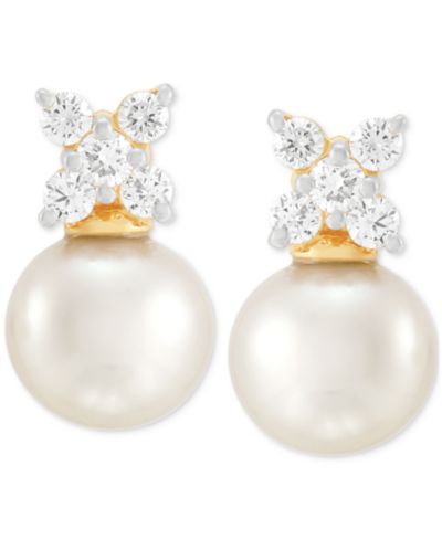 Серьги-гвоздики Grown With Love Cultured Freshwater Pearl (8mm) & Lab Grown Diamond (1/3 ct. t.w.) Cluster в 14k Gold