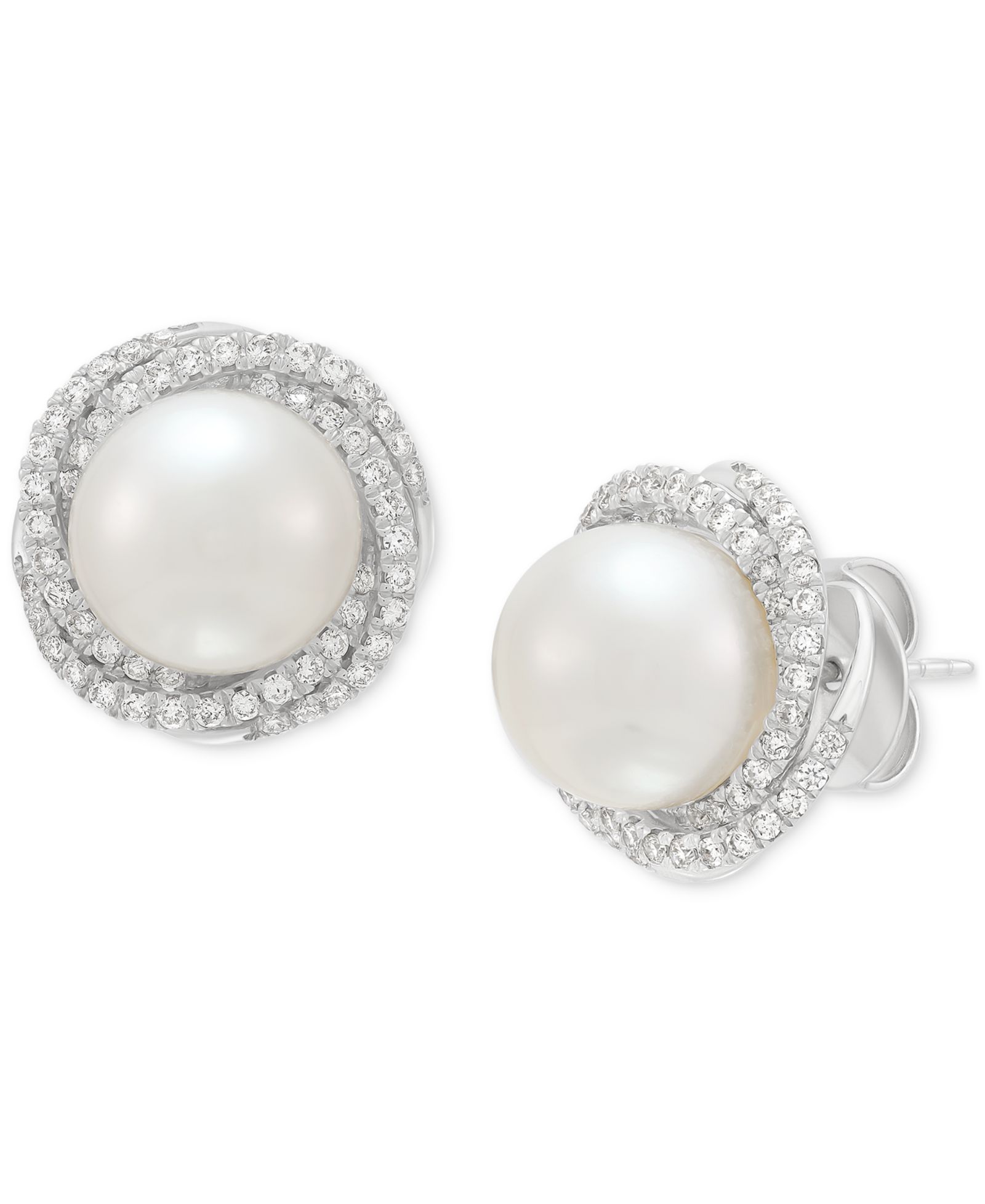 Grown With Love Cultured Freshwater Pearl 6mm & Lab Grown Diamond 3/4 ct. t.w. Love Knot Stud Earrings в 14k White Gold