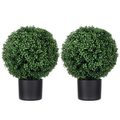 HOMCOM 2 Pack of Artificial Tree Boxwood Topiaries with Pots for and Indoor