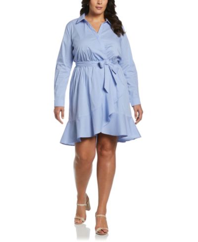 Женское платье Rafaella Plus Size Stripe Poplin Ruffle Long Sleeve Wrap Dress