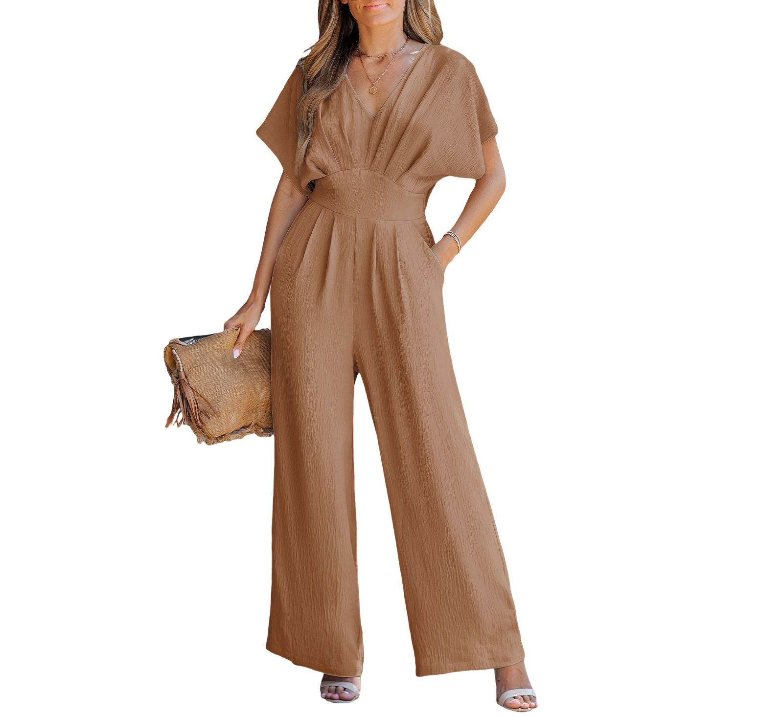 Cupshe Женский комбинезон V-Neck Short Sleeve Straight Leg