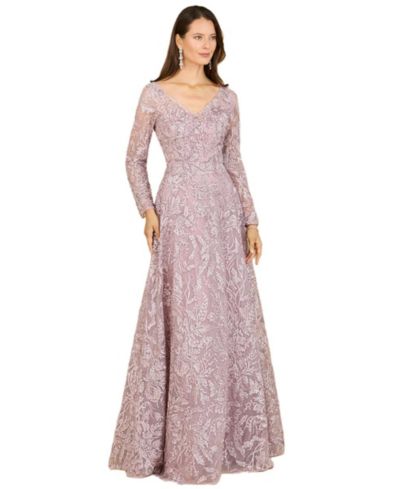 Lara Women's A-line Gown With Long Sleeves, V-Neckline