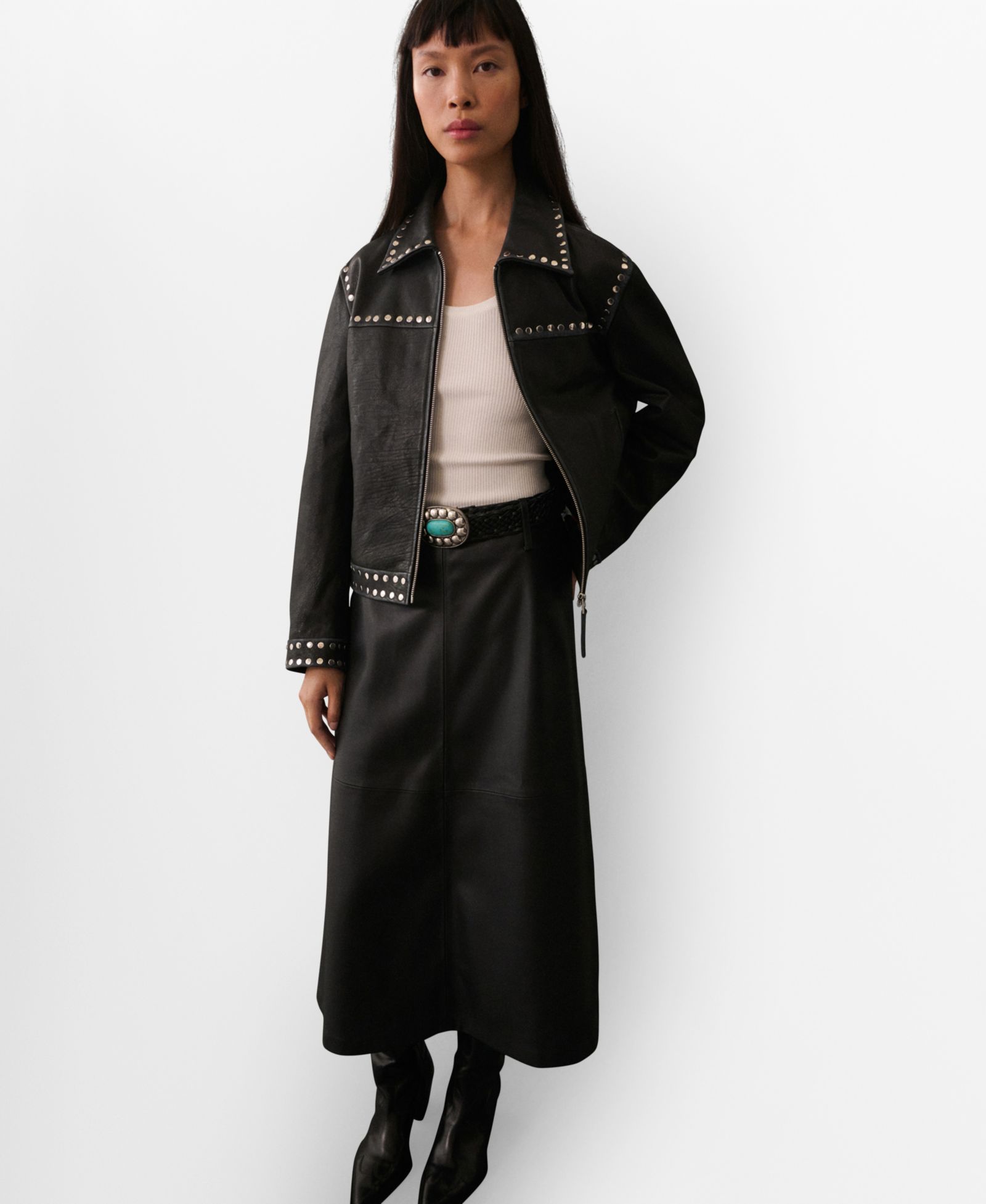 Кожаная куртка Mango Women's Studded