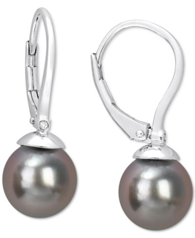 Серьги-подвески с натуральным таитянским жемчугом 8mm из стерлингового серебра