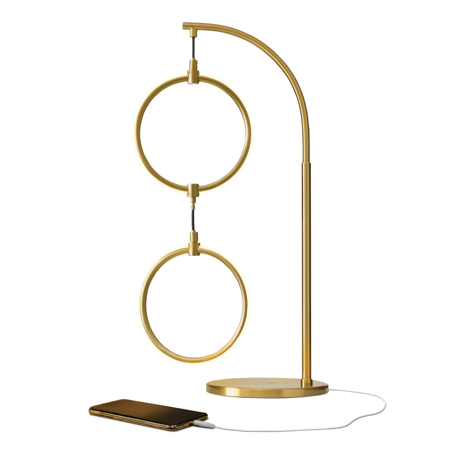 Brightech 2 Ring Lamp 24" Dimmable LED Table Lamp with Hanging Ring Design and Touch Control, Smart Plug Compatible, Gold Brass