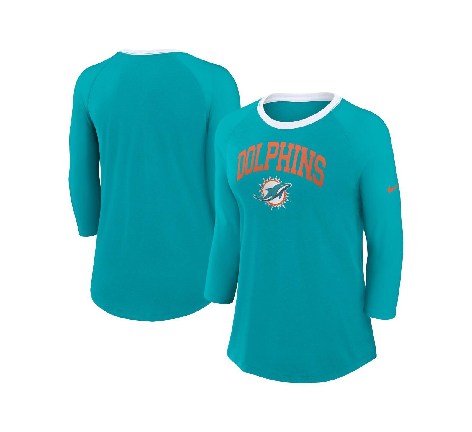 Nike Women's Aqua Miami Dolphins Raglan 3/4 Sleeve T-Shirt