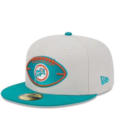 Кепка-тракер New Era Men's Stone/Aqua Miami Dolphins 2024 Sideline Historic 59FIFTY Fitted