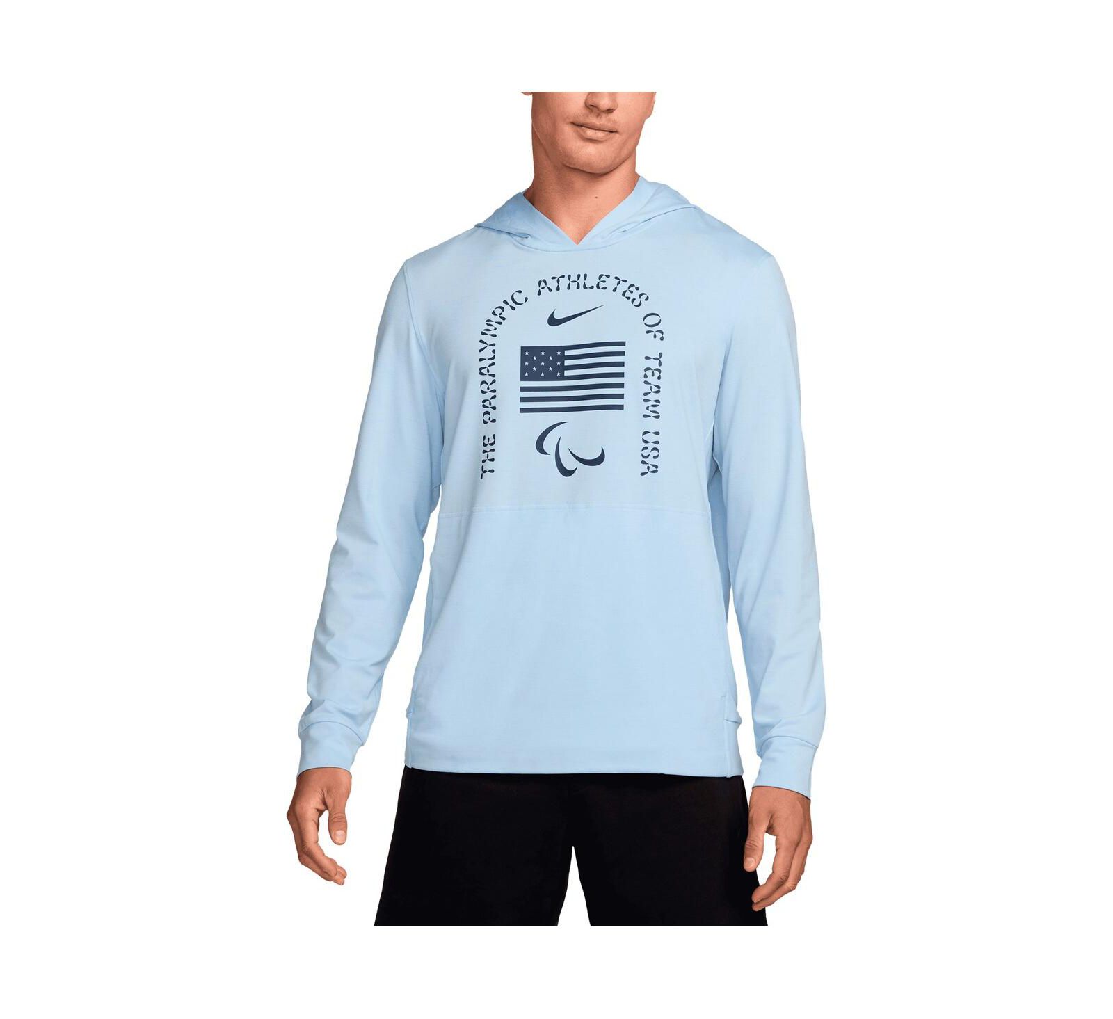 Мужская спортивная футболка Nike Light Blue U.S. Paralympics Restore Yoga Long Sleeve Hoodie T-Shirt