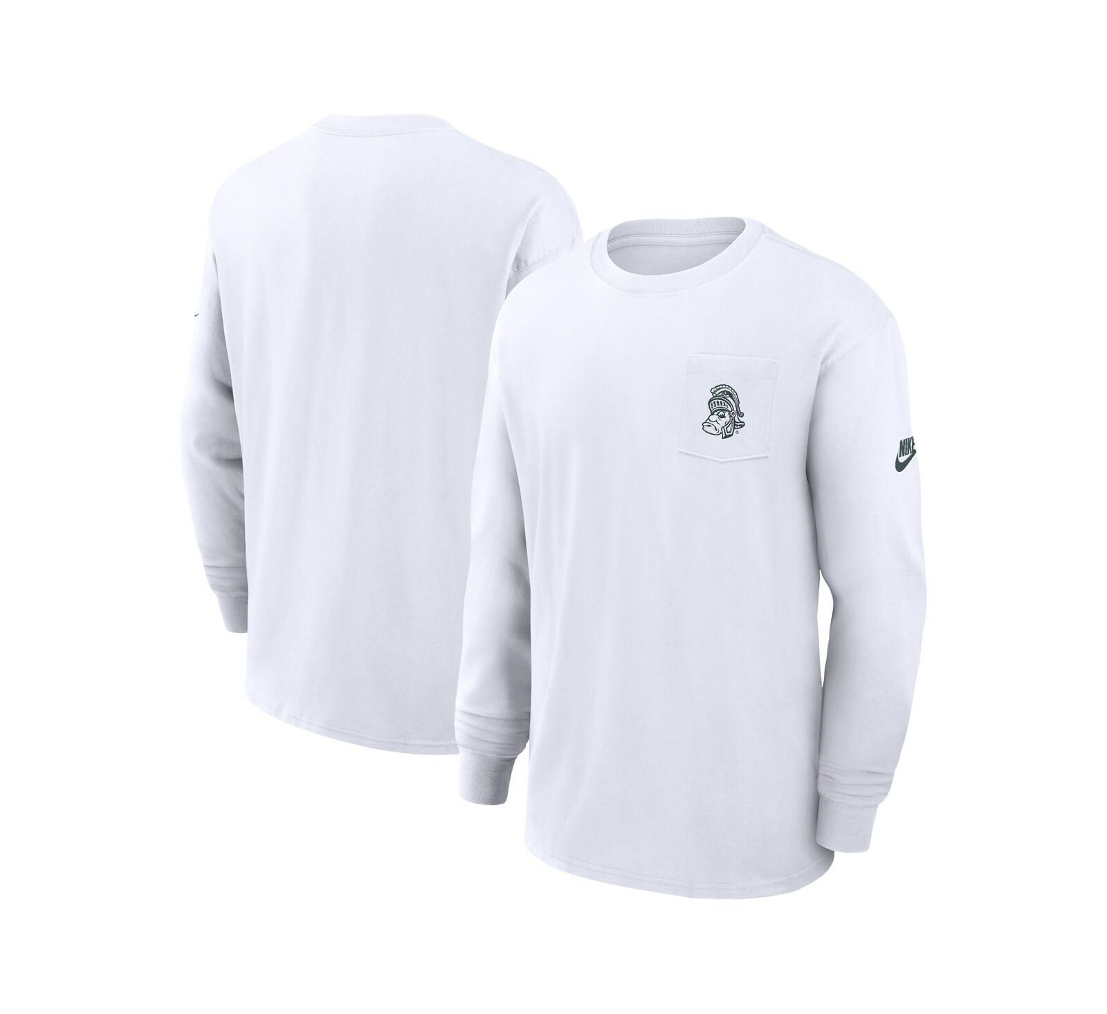 Мужская футболка Nike Michigan State Spartans Legacy Max90 с карманом, белая, с длинным рукавом