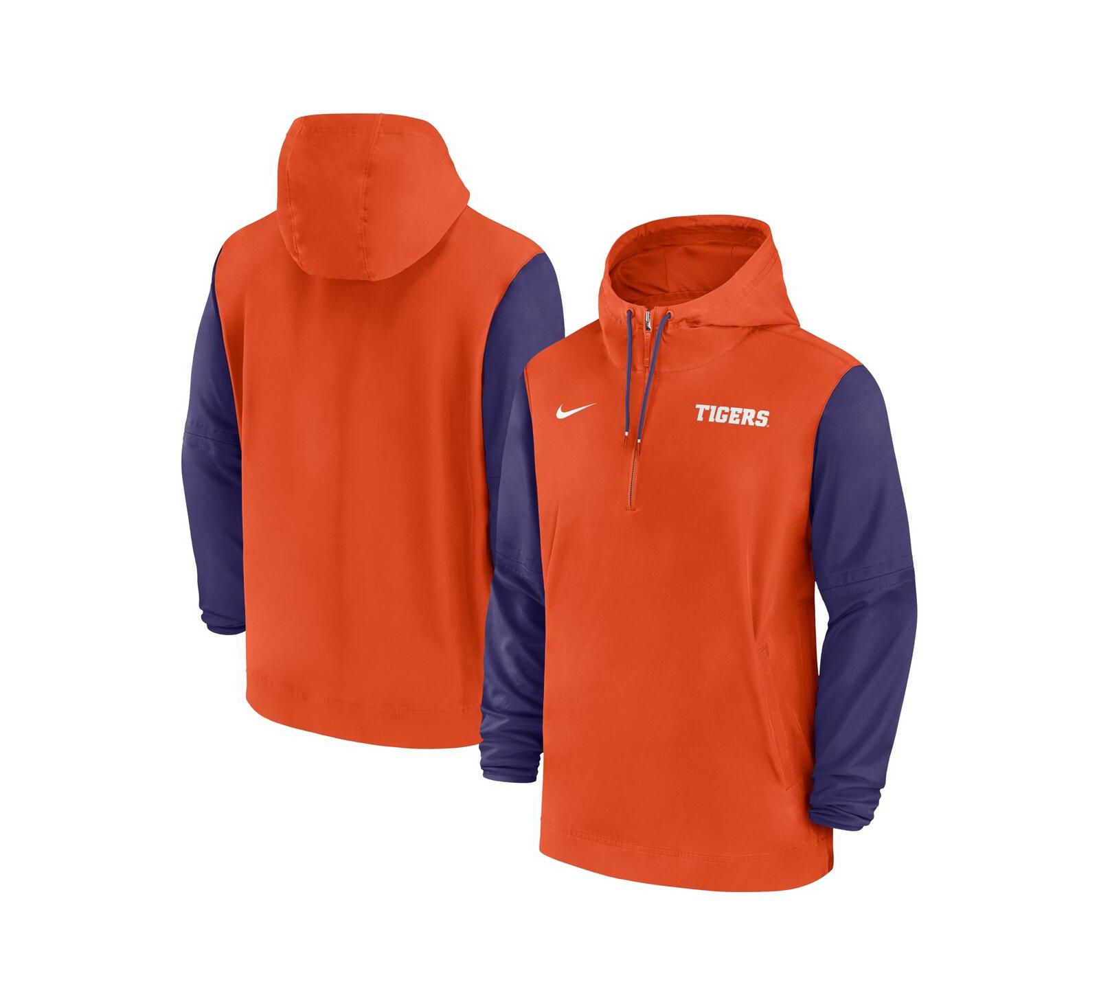 Nike Мужское худи на молнии Clemson Tigers 2024 Sideline Pregame, оранжевый цвет