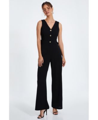QUIZ Women's Scuba Crepe Button Front Jumpsuit - Black