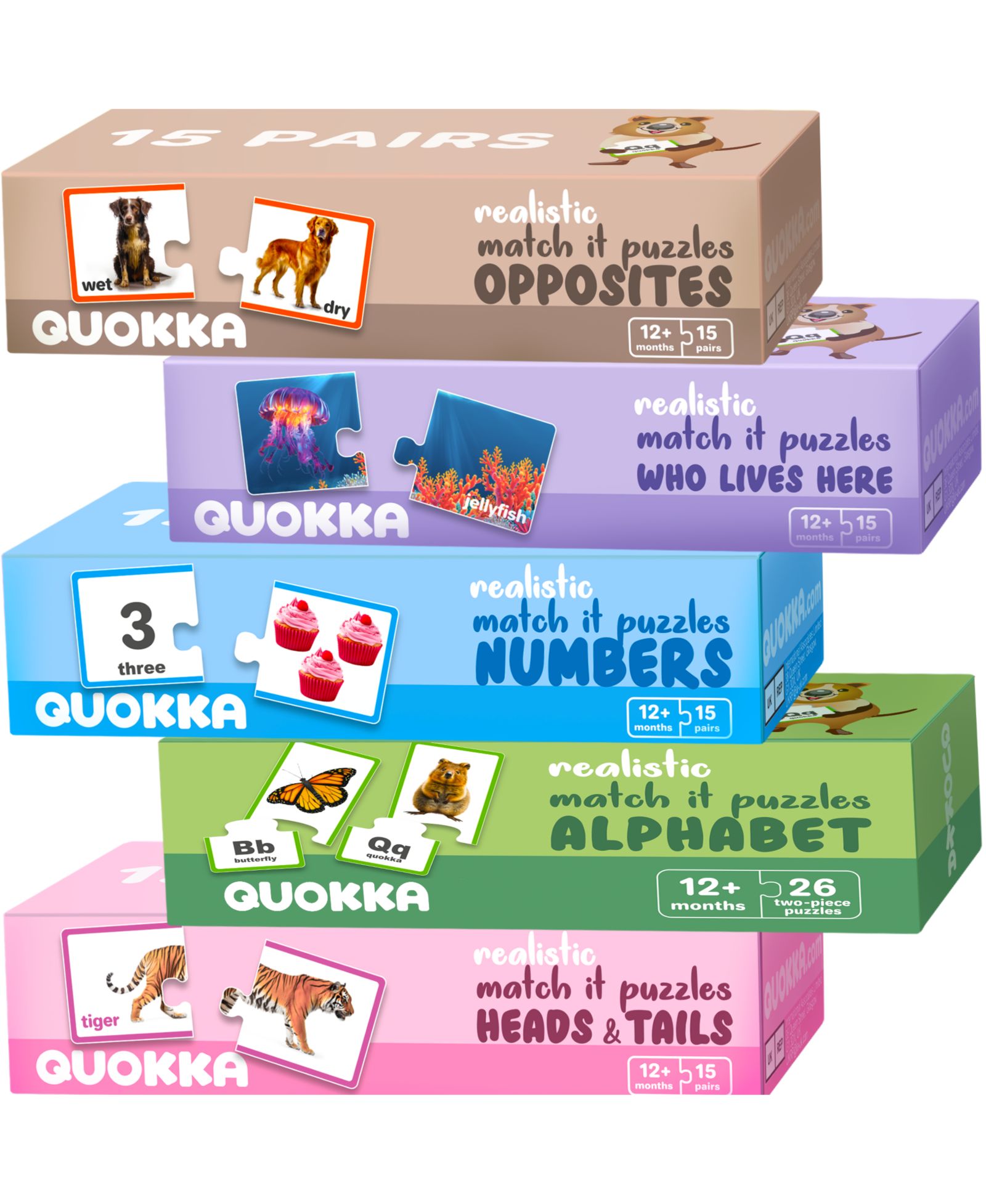 QUOKKA 5X MEGASET пазлы для малышей 3-5 лет - цифры, животные, противоположности