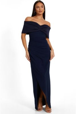 QUIZ Women's Scuba Crepe Bardot Wrap Maxi Dress