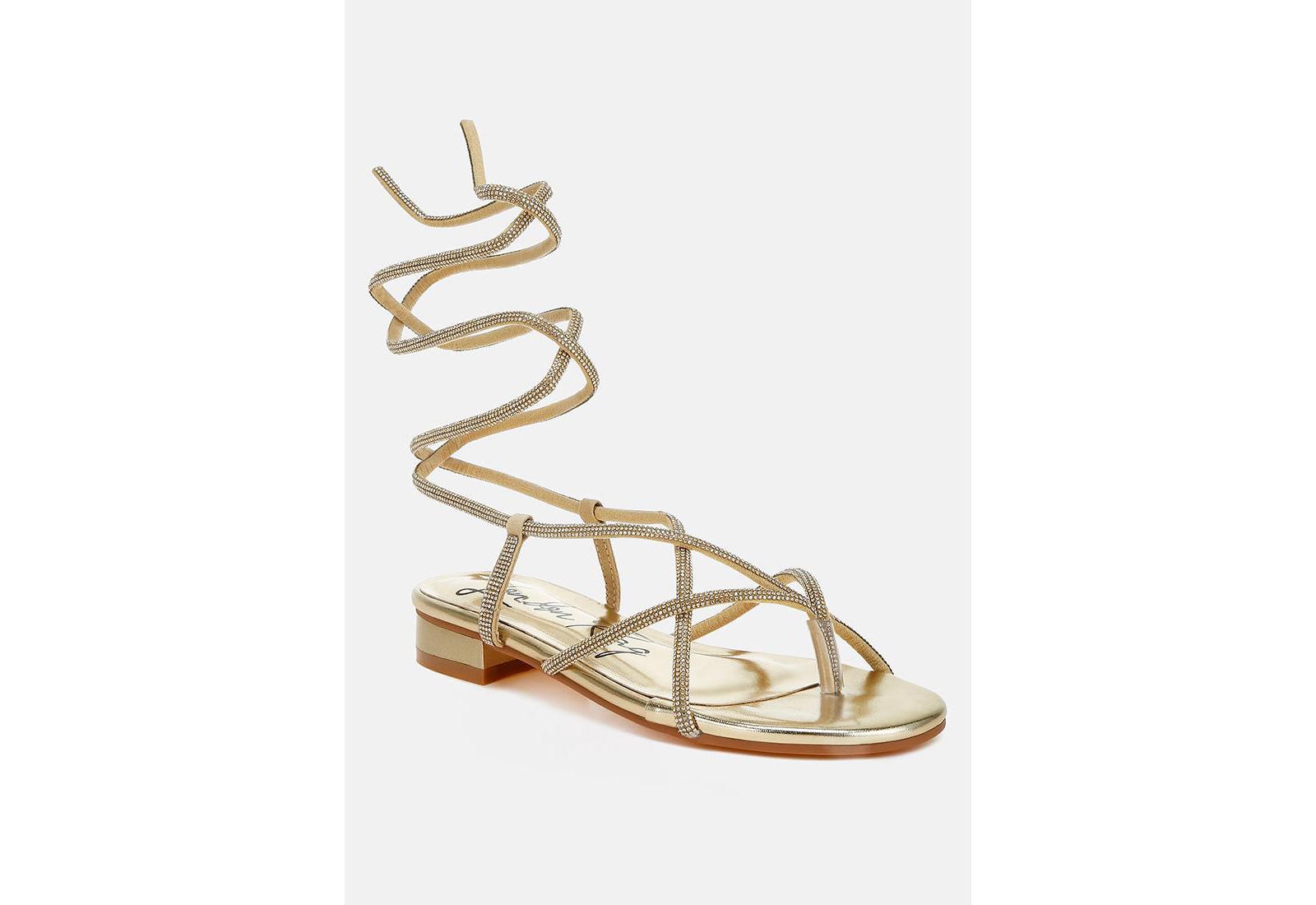 London Rag Babbity Rhinestone Embellished Lace-Up Sandals