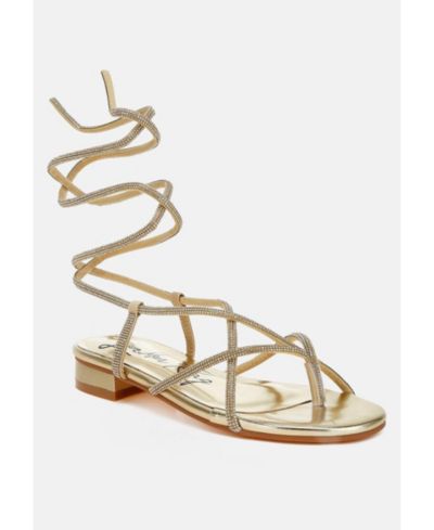 London Rag Babbity Rhinestone Embellished Lace-Up Sandals