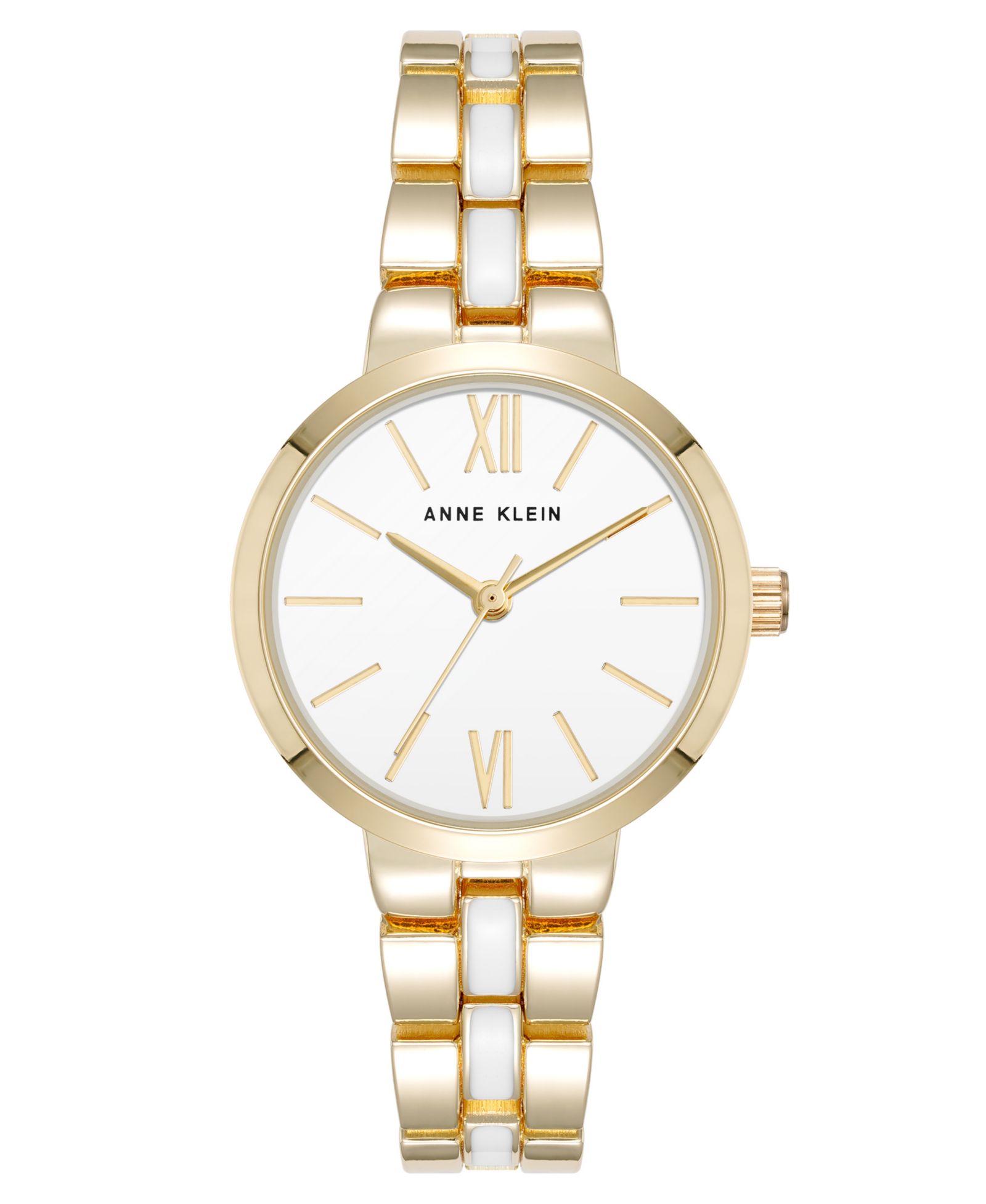 Anne Klein Women's Quartz Modern White Enamel and Gold-Tone Alloy Metal Watch, 30mm