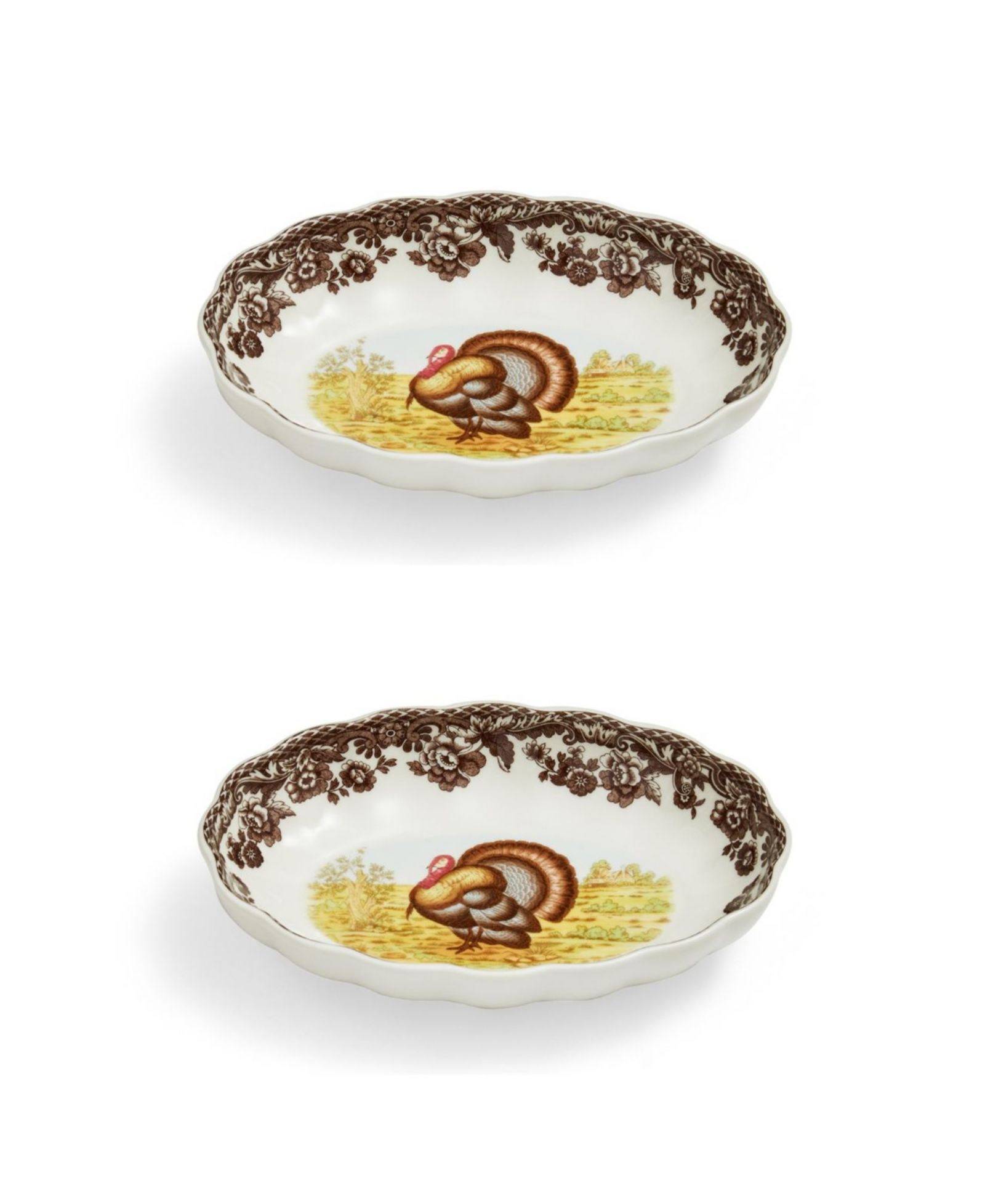 Набор из 2 овальных тарелок Spode Woodland Turkey Fluted Dish
