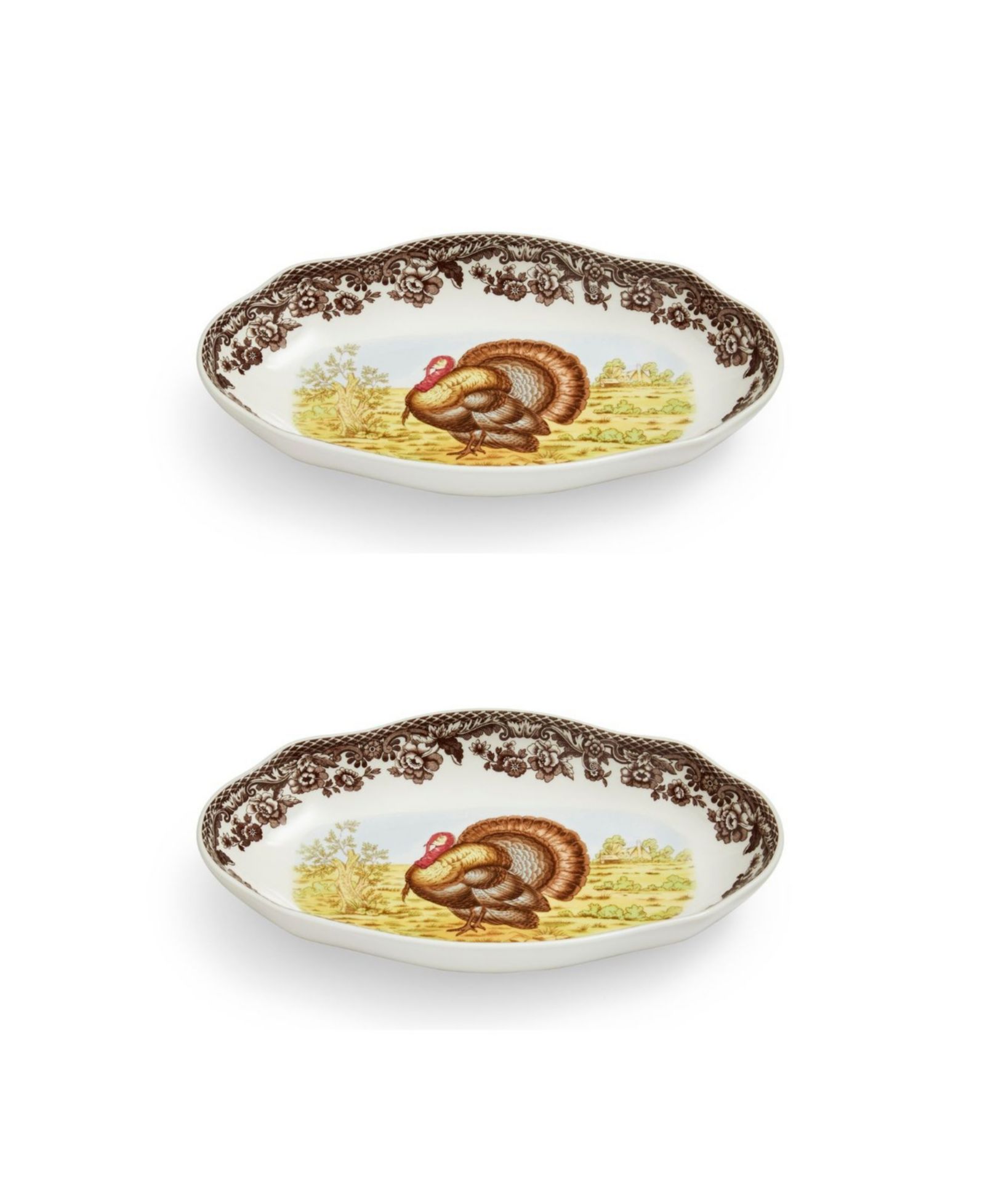 Spode Woodland Turkey Pickle Dish, Set of 2