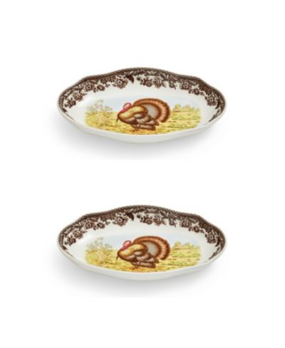 Spode Woodland Turkey Pickle Dish, Set of 2