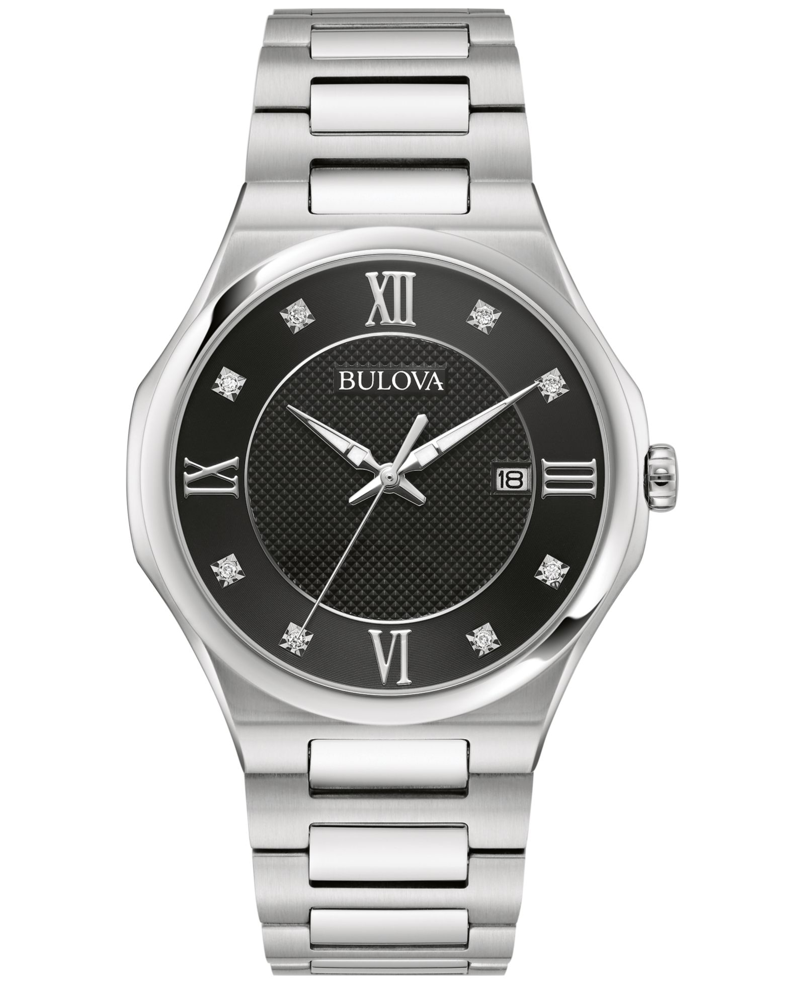 Bulova Мужские часы с бриллиантами и стальным браслетом 41mm