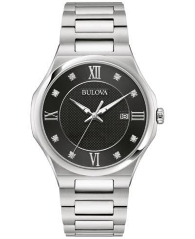 Bulova Мужские часы с бриллиантами и стальным браслетом 41mm