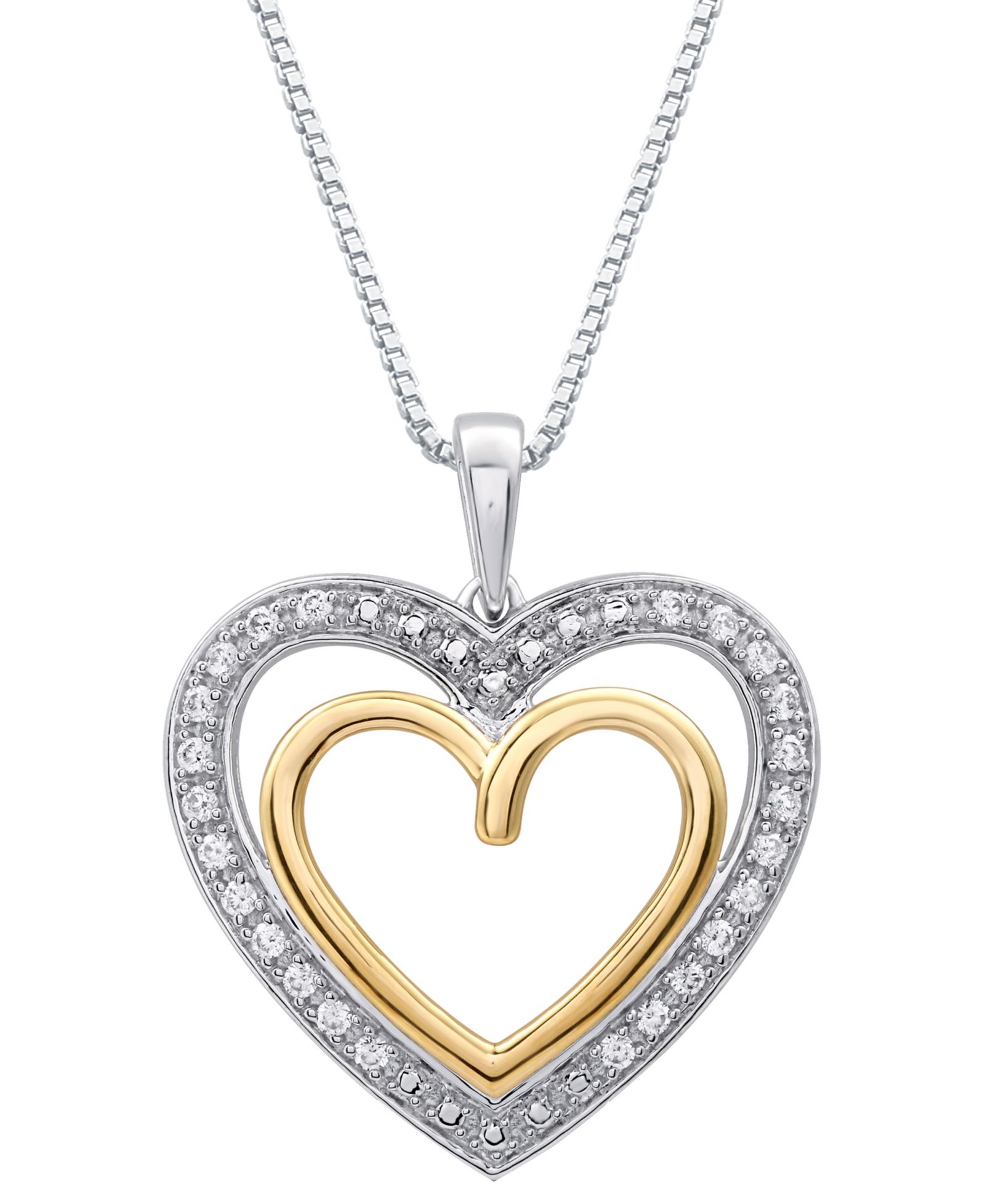 Подвеска Marsala Diamond Double Heart Halo 18" в серебре и 14k Gold-Plate (1/4 ct. t.w.)