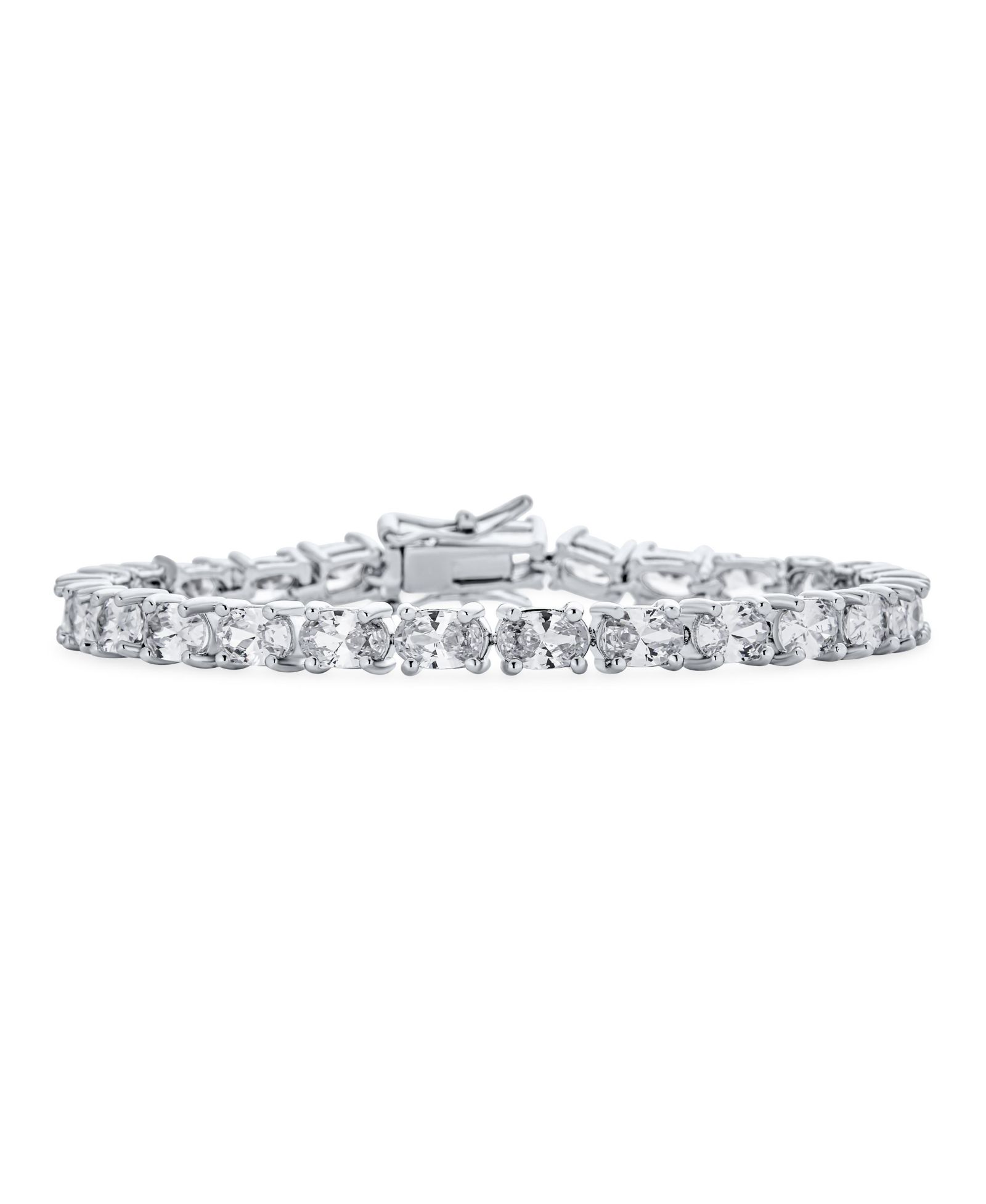 Bling Jewelry классический теннисный браслет с овальным солитером CZ 15CTW, посеребренный, 7"