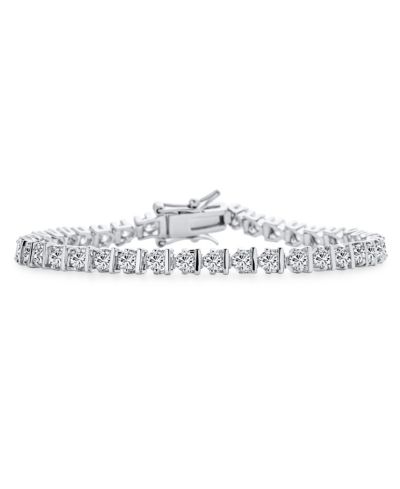 Bling Jewelry Modern 10CT CZ Round Solitaire Tennis Bracelet Silver Plated Bar Setting 7"