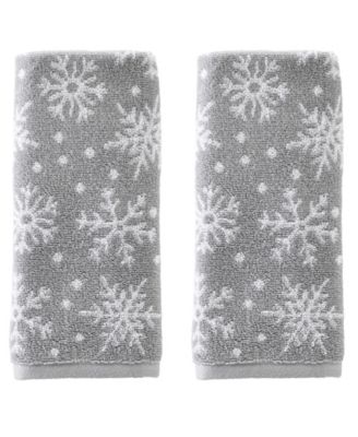 SKL Home Scattered Snowflakes Jacquard Cotton 2 Piece Hand Towel, 16" x 25"