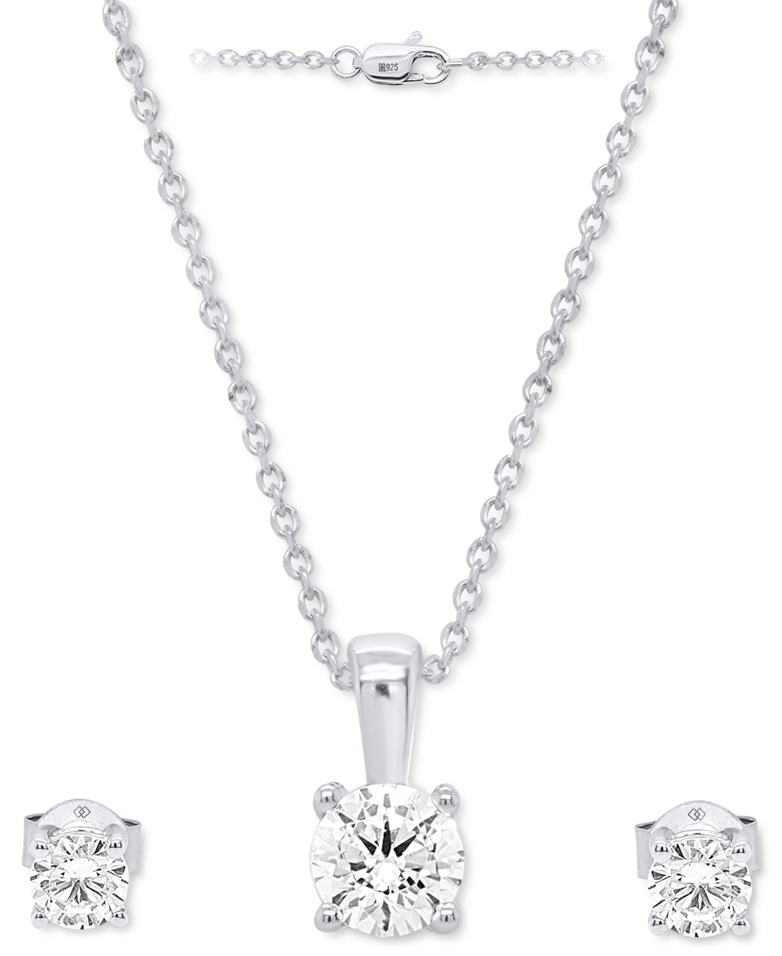 2-Pc. Set Lab Grown Diamond Pendant Necklace & Matching Stud Earrings (1 ct. t.w.) in Sterling Silver or 14k Gold-Plated Sterling Silver